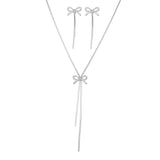 DGIDDK Stainless Steel Necklace French Atmosphere Delicate Bow Tassel Collar Chain For Women Jewelry Daily Match Birthday Gift