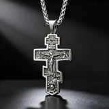 Stainless Steel Orthodox Cross Jesus Pendant Necklace For Men