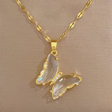 Exquisite Micro Inlaid Zircon Butterfly Tassel Necklace for Women Stainless Steel Heart Shell Pendant Necklace Wedding Jewelry