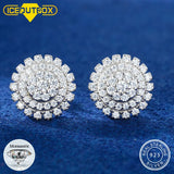 New Trendy 925 Sterling Silver Sunflower Stud Earrings for Women Men Full Moissanite