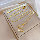 Exquisite Micro Inlaid Zircon Butterfly Tassel Necklace for Women Stainless Steel Heart Shell Pendant Necklace Wedding Jewelry