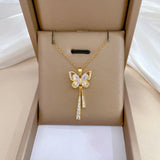 Exquisite Micro Inlaid Zircon Butterfly Tassel Necklace for Women