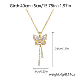 Exquisite Micro Inlaid Zircon Butterfly Tassel Necklace for Women