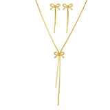 DGIDDK Stainless Steel Necklace French Atmosphere Delicate Bow Tassel Collar Chain For Women Jewelry Daily Match Birthday Gift