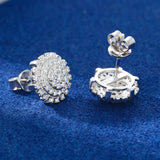 New Trendy 925 Sterling Silver Sunflower Stud Earrings for Women Men Full Moissanite