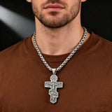Stainless Steel Orthodox Cross Jesus Pendant Necklace For Men