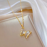 Exquisite Micro Inlaid Zircon Butterfly Tassel Necklace for Women